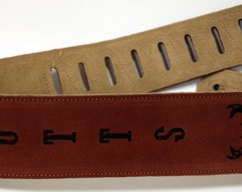 Custom Engraved Suede Guitar straps, custom guitar straps, guitar straps, personalized guitar straps, Rust color