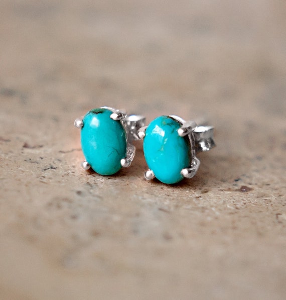 Tiny Turquoise Stud Earrings Sterling Silver
