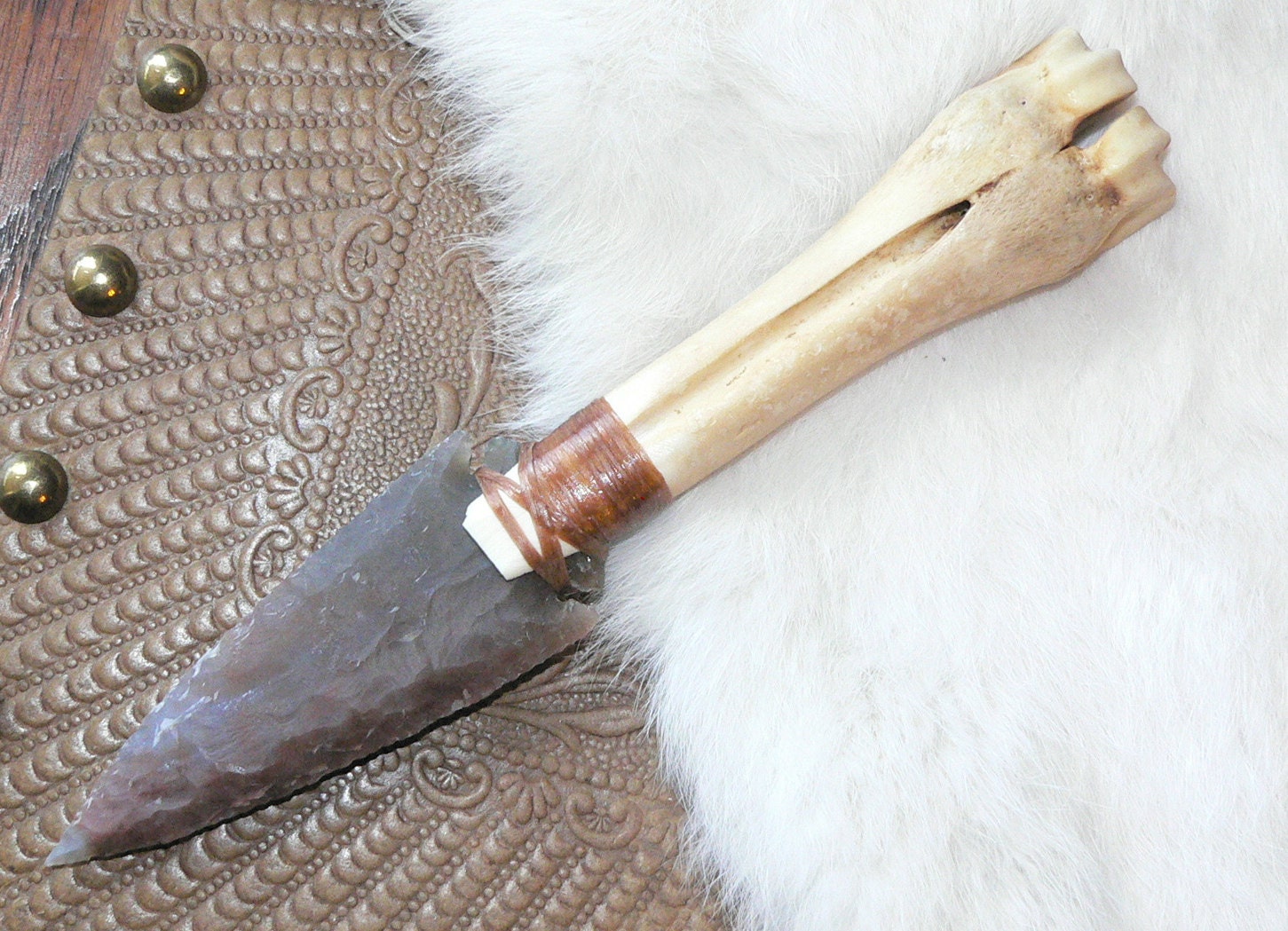 Medium Flint Knapped Agate Stone Blade Arrowhead Knife Deer