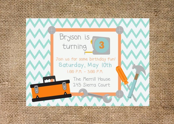 Tool Themed Birthday Party Invitations 10