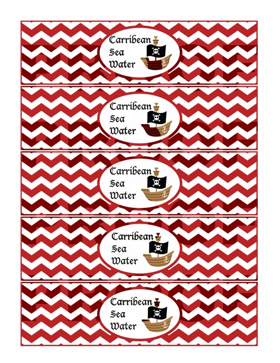 Items similar to Printable Water Bottle Labels for Pirate Birthday