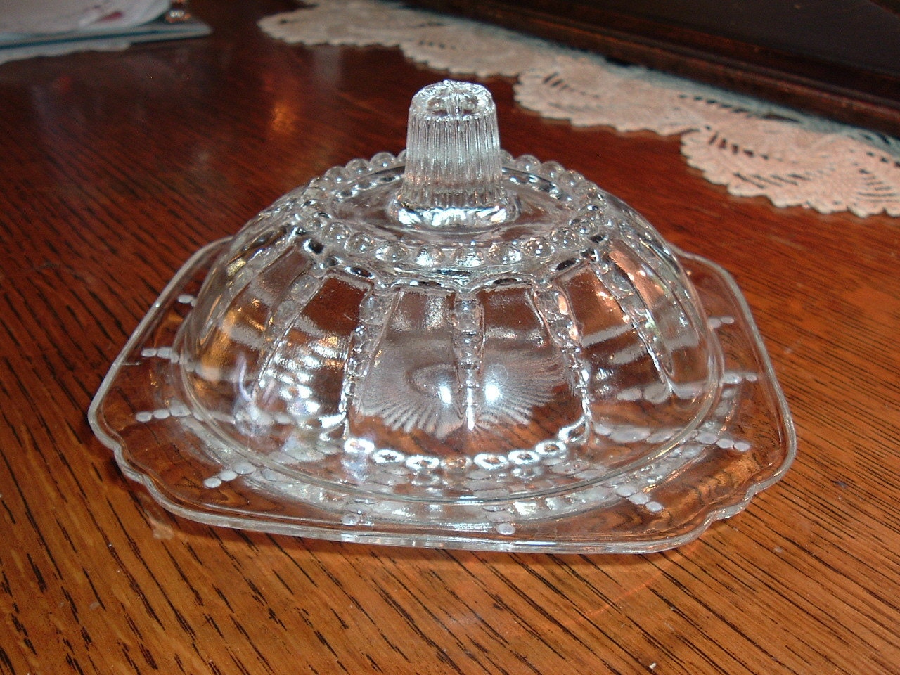Depression Columbia Clear Glass Domed Butter Dish by GoodOldGals