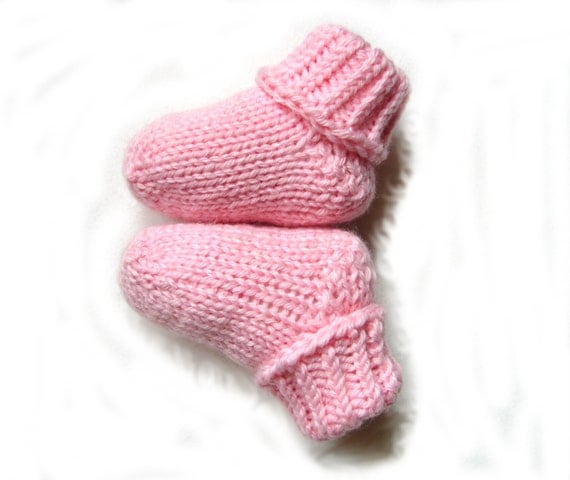 Baby girl socks pink wool baby booties hand knit baby socks