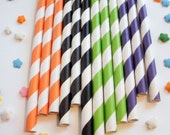 25 Black Orange Lime Purple Halloween Striped Paper Straws - With Free Printable DIY Flags Il_170x135