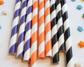 25 Black Orange Purple Halloween Striped Paper Straws - With Free Printable DIY Flags Il_170x135