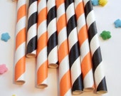 25 Black and Orange Halloween Striped Paper Straws - With Free Printable DIY Flags Il_170x135