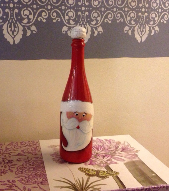 Christmas Hand Painted Santa's Wine Bottle by RosBelTreasures