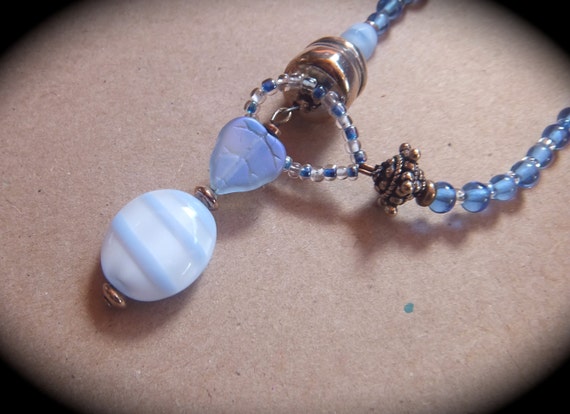 Blue and White Striped Pendant Lariat Necklace by NonisFancies