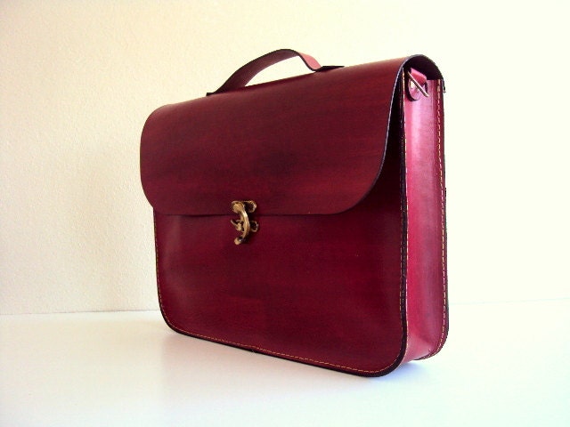 Red Leather Laptop Bag Briefcase Messenger Bag Shoulder Bag