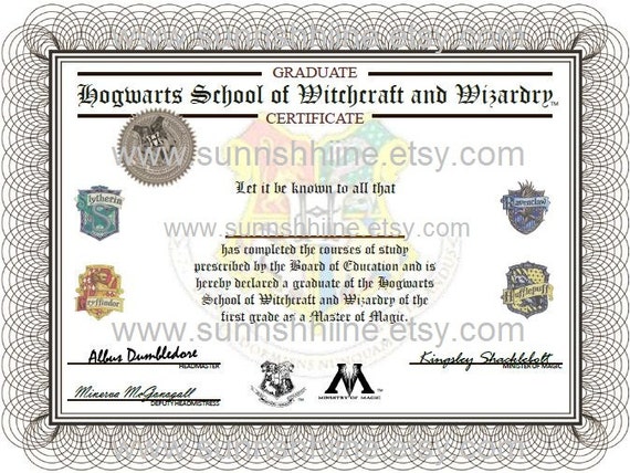 Hogwarts Graduation Certificate Harry Potter by sunnshhiine