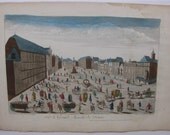 Basset 136 Le Grand Marche de Vienne 1700's Optical View Antique Print 18th c