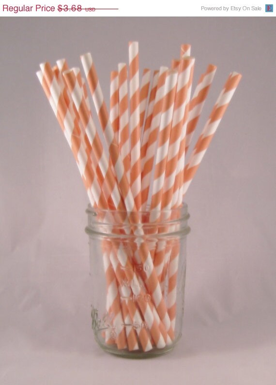 15% off - 25 Peach Stripe Straws - ships less than 24 hours Il_570xn