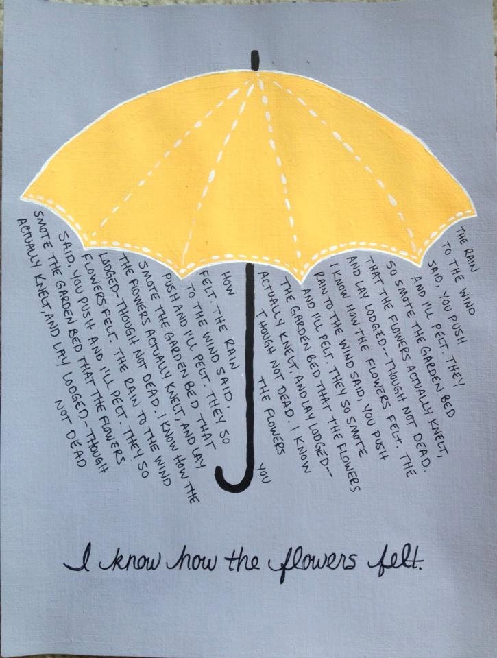 Yellow Umbrella/Robert Frost poem Lodged 9x12