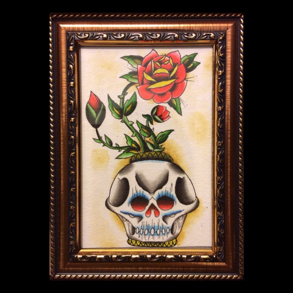 Items similar to 4x6 Framed Tattoo Flash Print - 