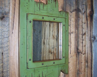 Dark green wood mirror, Decorative wall mirror, Bathroom vanity mirror, Rustic mirror, Barn wood Mirror