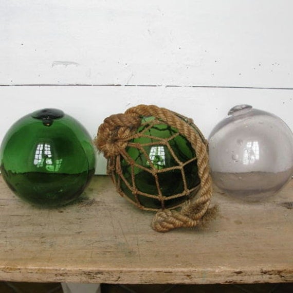 Vintage green glass fishing floats by Chateauchicdirect on Etsy
