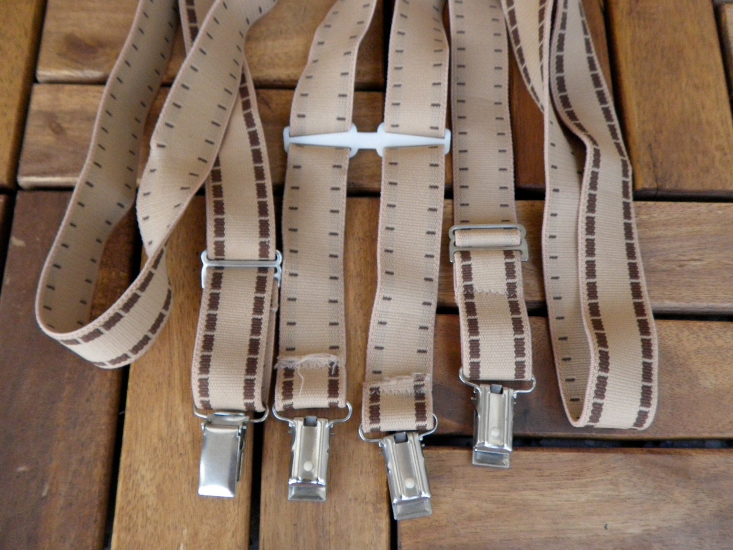 Vintage 1980's Beige Brown Elastic Braces by DigitalGreenVintage