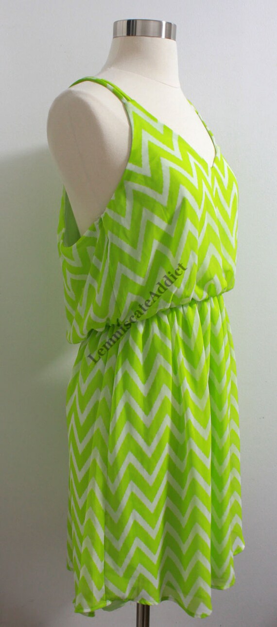 Lime Green Chevron Dress Cute Zig Zag Pattern Dress Black