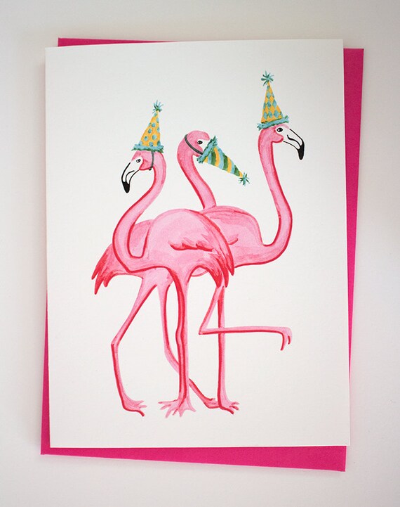 Items similar to Pack of 5 Pink Flamingos birthday greeting cards on Etsy