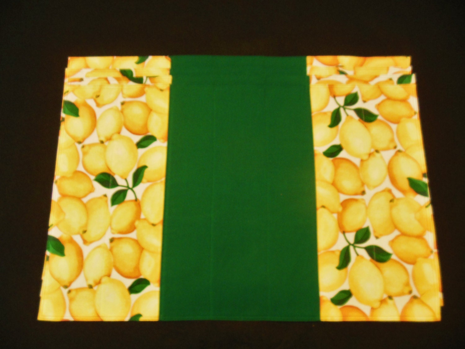 Lemon Placemats Quilted Yellow Green Tuscan Decor 4 Mats