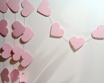 Paper Heart Garland. Baby Pink. Wedding - Engagement - 21st - Sweet 16 - Photo Prop - Baby Shower - Home Decor - Table Decoration.