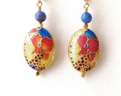 Cloisonne earrings, Hand Made Art Nouveau Cloisonne Earrings, Asian Jewelry, Chinese Jewelry, Boho Chic, Enamel Jewelry, Modern Earrings