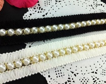 Ivory Pearl And Bead Trim Eh1004
