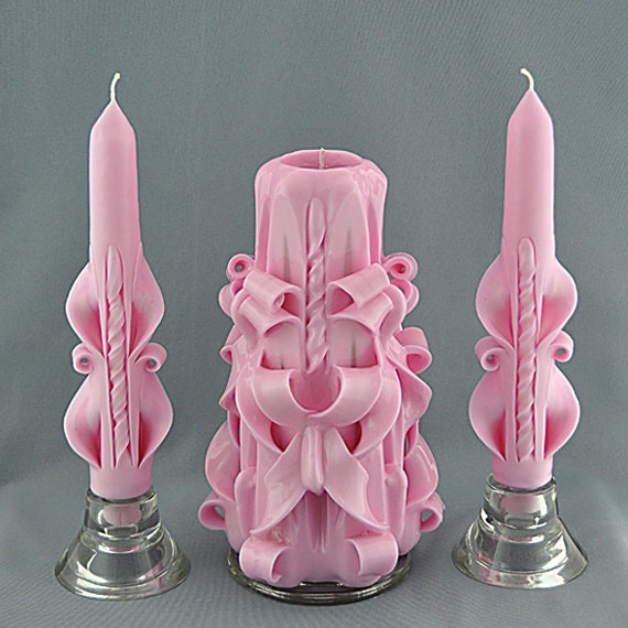 Items similar to Candle Set Pink Candle Taper candles Carved