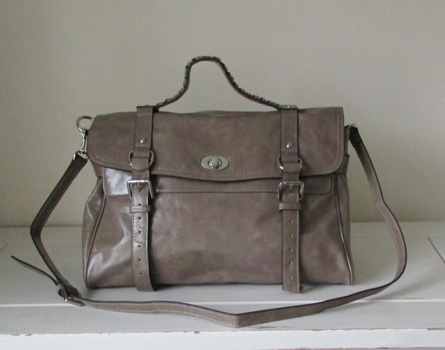 Leather Handbag Grey Leather Satchel Leather Bag Leather Purse