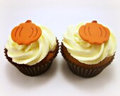 Pumpkins Cupcake Fondant Toppers, Fall Autumn Fondant Cake Toppers, Thanksgiving Decor, Fall Wedding, Vegan Edible Topper - set 12 Il_170x135