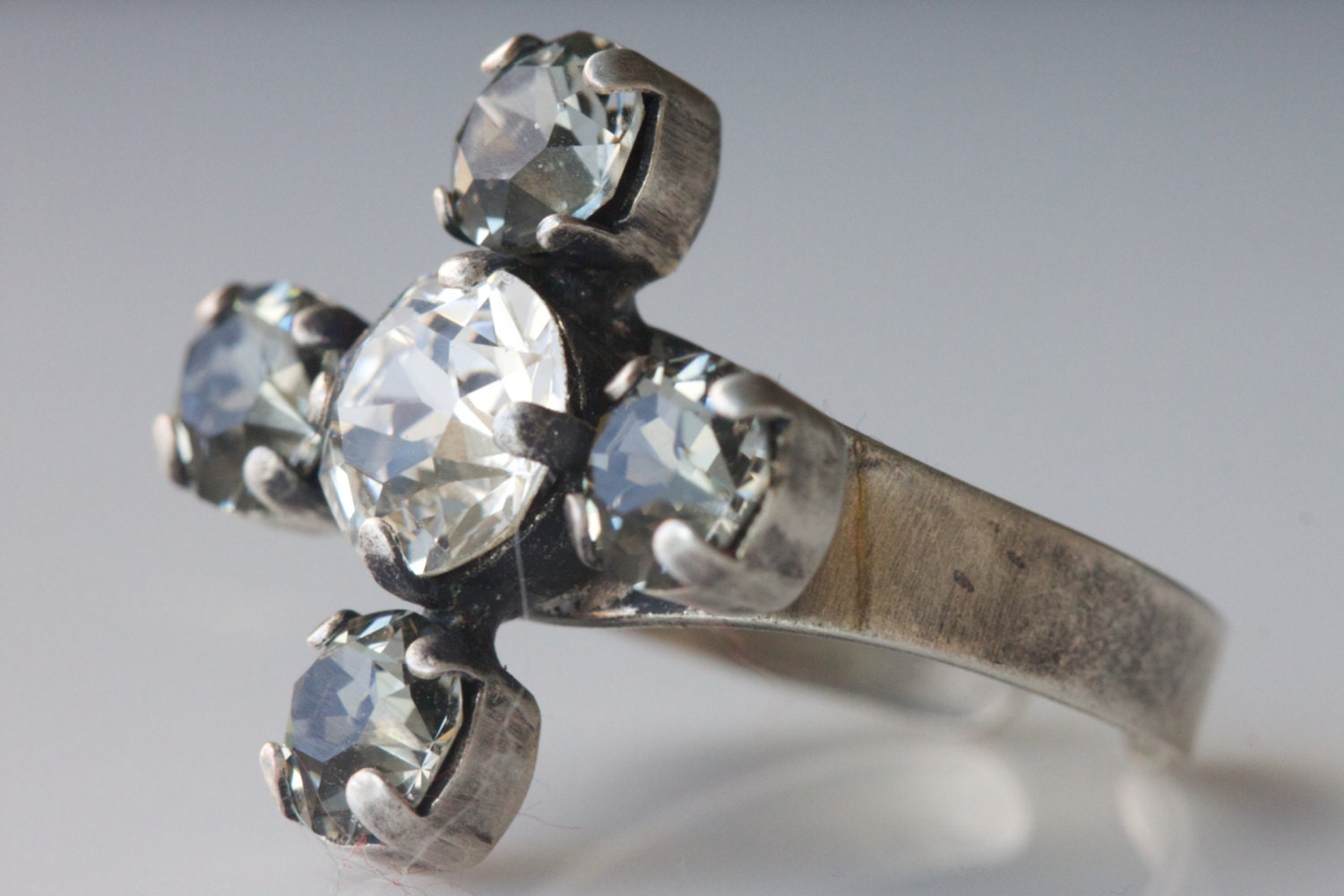 Antique silver ring set with vintage Swarovski by wcubeddesigns