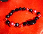 Stretch bracelet black red women teen gift OOAKHandmade Jewelry