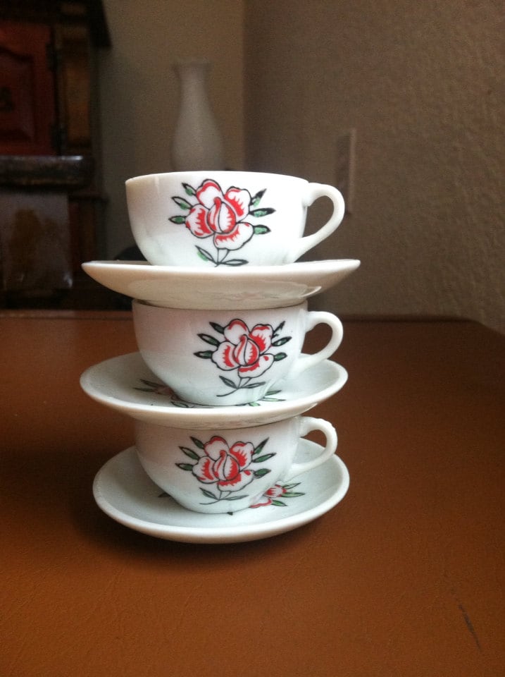 3 sets of Miniature Tea Cup & Saucer by CandilandArt on Etsy