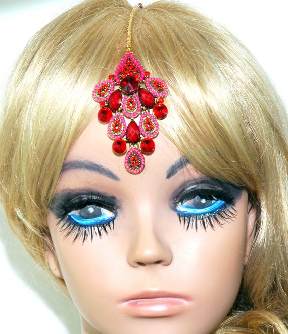 ON SALE Tikka Red Maang Tikka Headpiece Mang Tikka by OcasoGifts