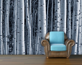 Aspen forest trees mural wallpaper, repositionable peel & stick wall paper, wall covering