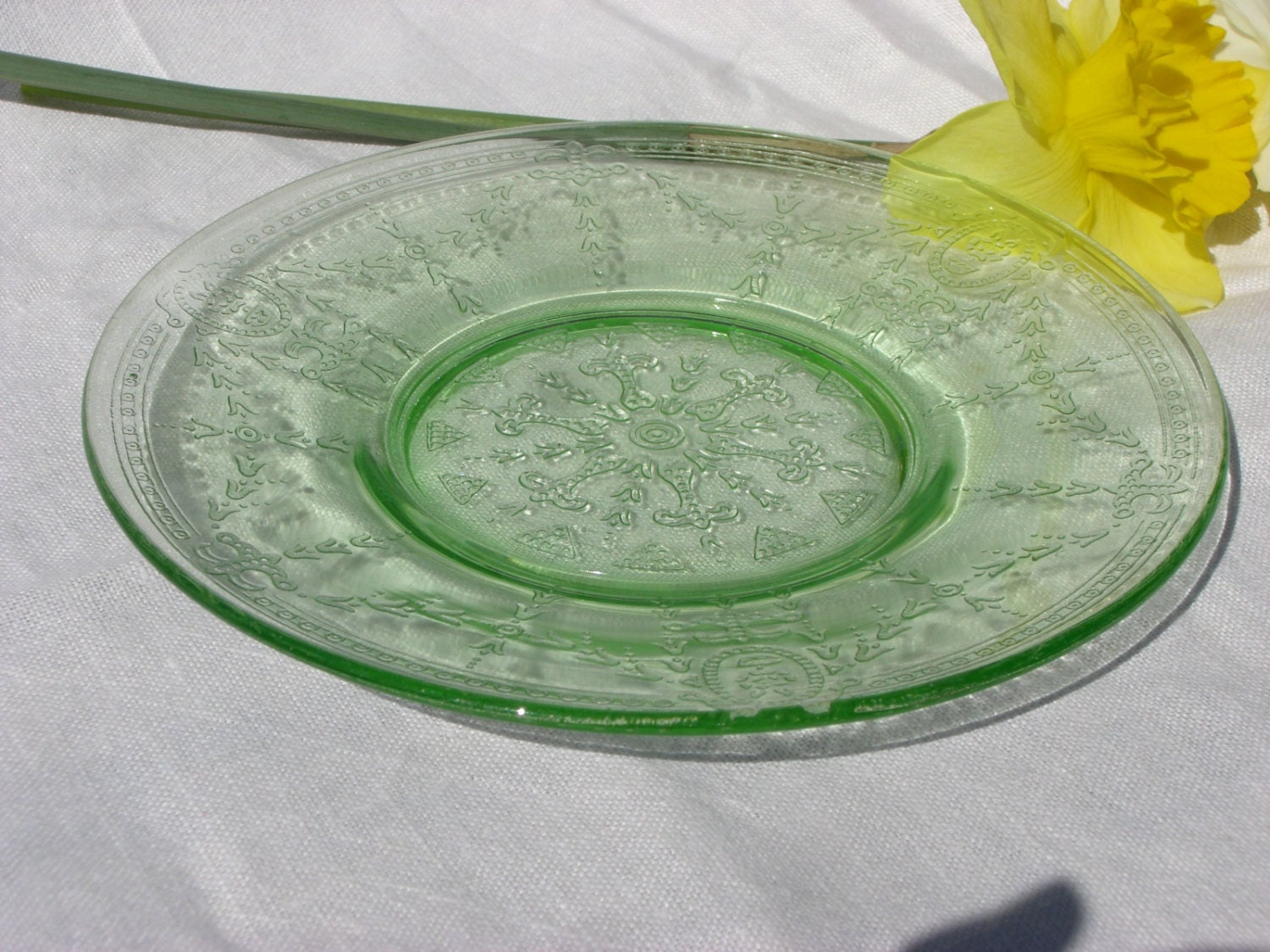 Green Depression Glass Salad Plate Rose Cameo