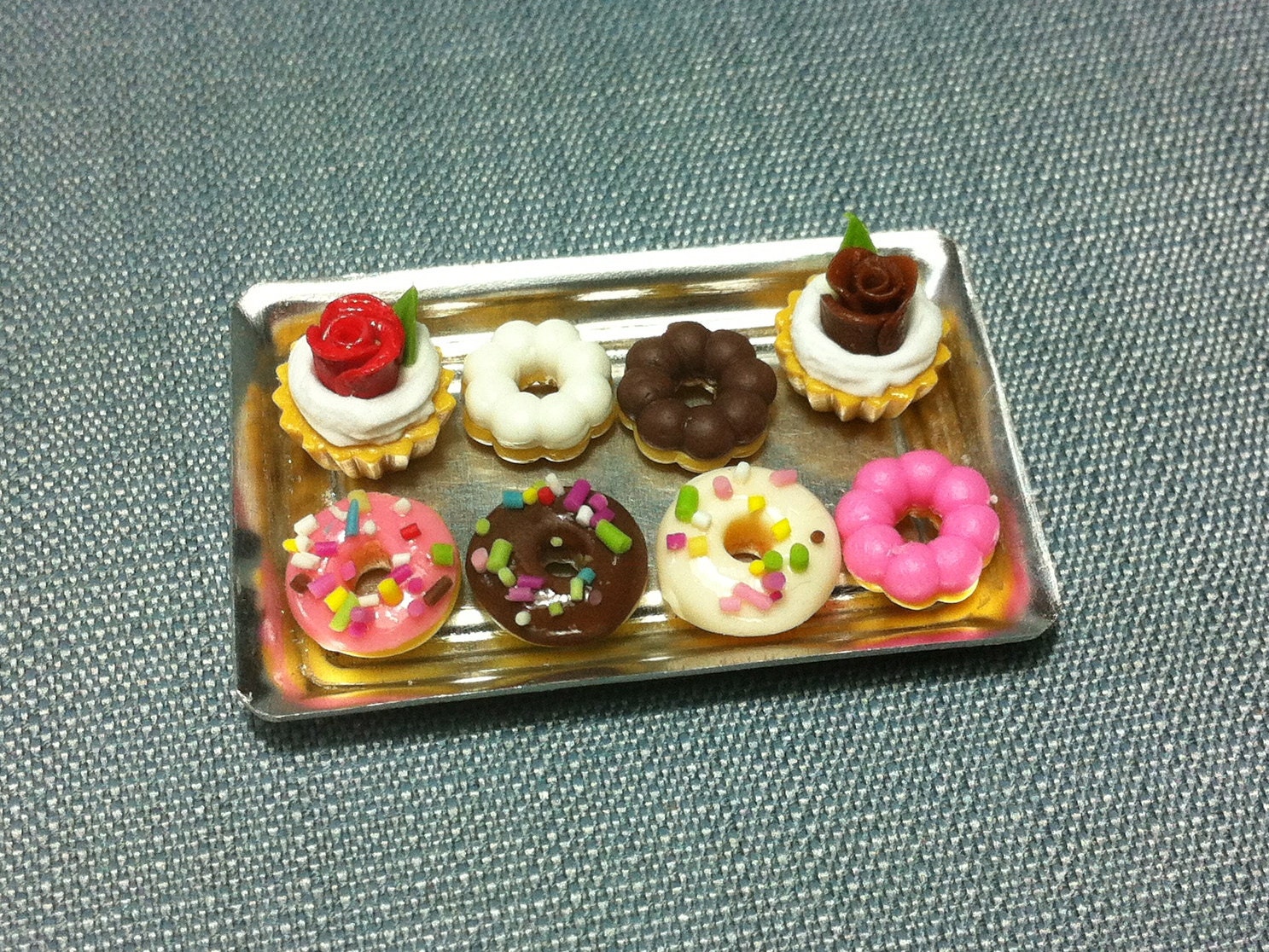 Dessert Set Miniature Clay Polymer 2 Cupcakes 6 Donuts Cake