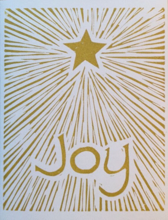 Joy linocut block print Christmas card