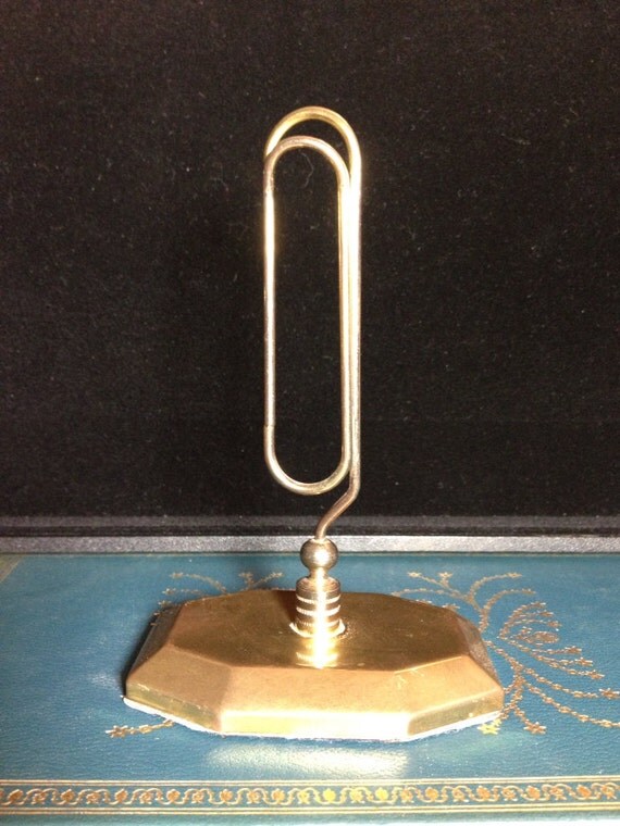 Vintage Brass Paper Clip on stand by BSquaredCreative on Etsy