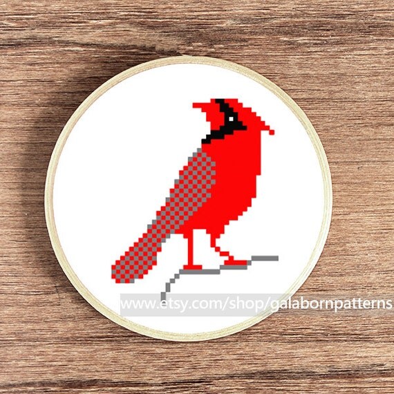 Cardinal bird PDF counted crossstitch pattern Bird Redbird