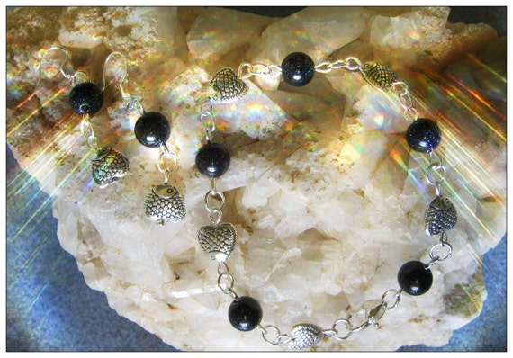 Handmade Silver Jewelry Set with Blue Goldstones and Fish by IreneDesign2011