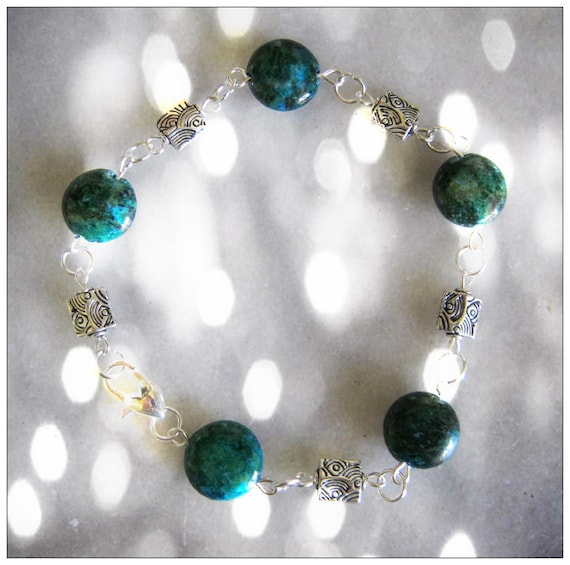 Handmade Silver Bracelet with Chrysocolla Coins by IreneDesign2011