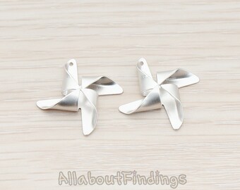 PDT508-MR // Matte Original Rhodium Plated Pinwheel Pendant, 2 Pc