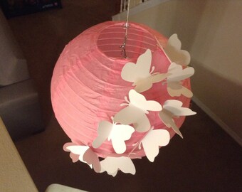 8" pretty in pink, paper lantern, butterfly lantern, wedding lantern, hanging ceiling decor, butterfly party, butterfly birthday,