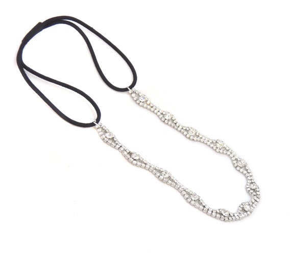 Bridal Rhinestone hairband Crystal Pave Silver Chain Elastic