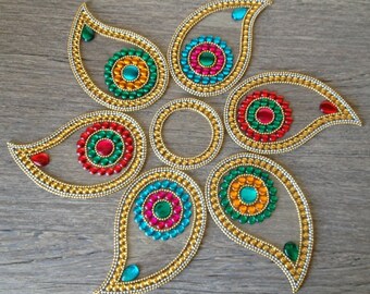 Big Colorful Indian Rangoli in Paisley, Indian Diwali Decor, Traditional Indian Pattern, Bollywood style bling, Popular in our shop, Mandala