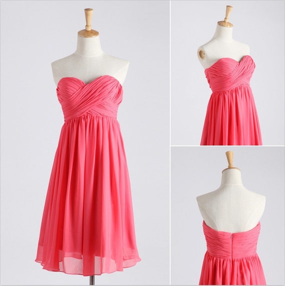 Coral Strapless Sweetheart Chiffon Bridesmaid by autoalive on Etsy