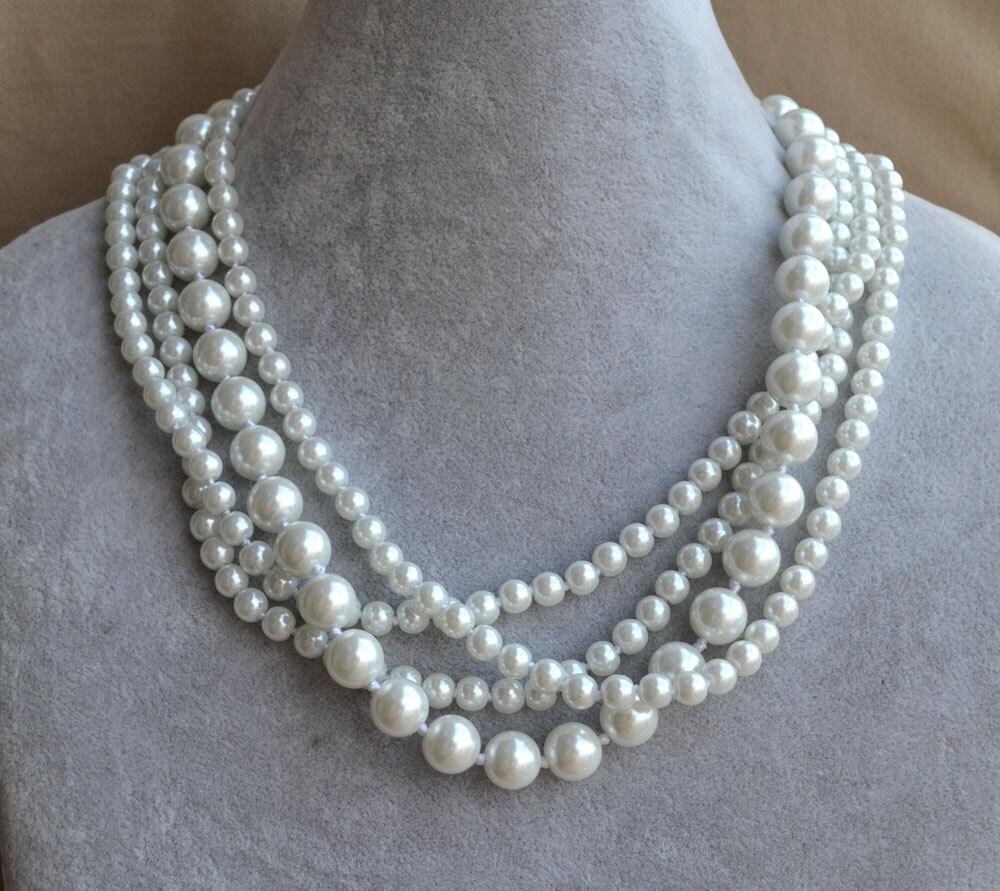 pearl NecklaceGlass Pearl Necklace four strands Pearl
