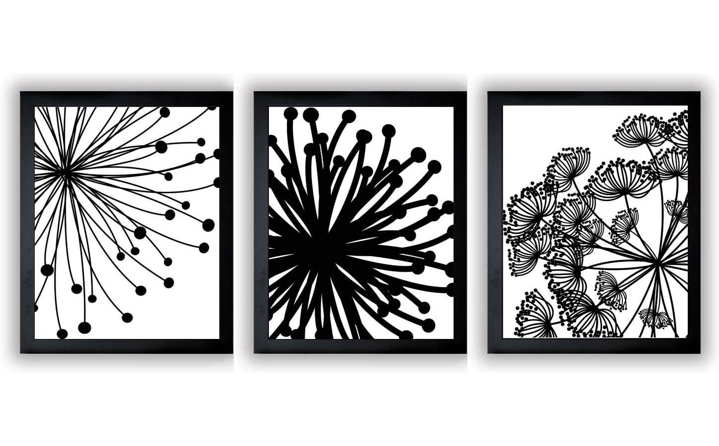 Black White Flower Print Flowers Dandelion Set of 3 Art Prints