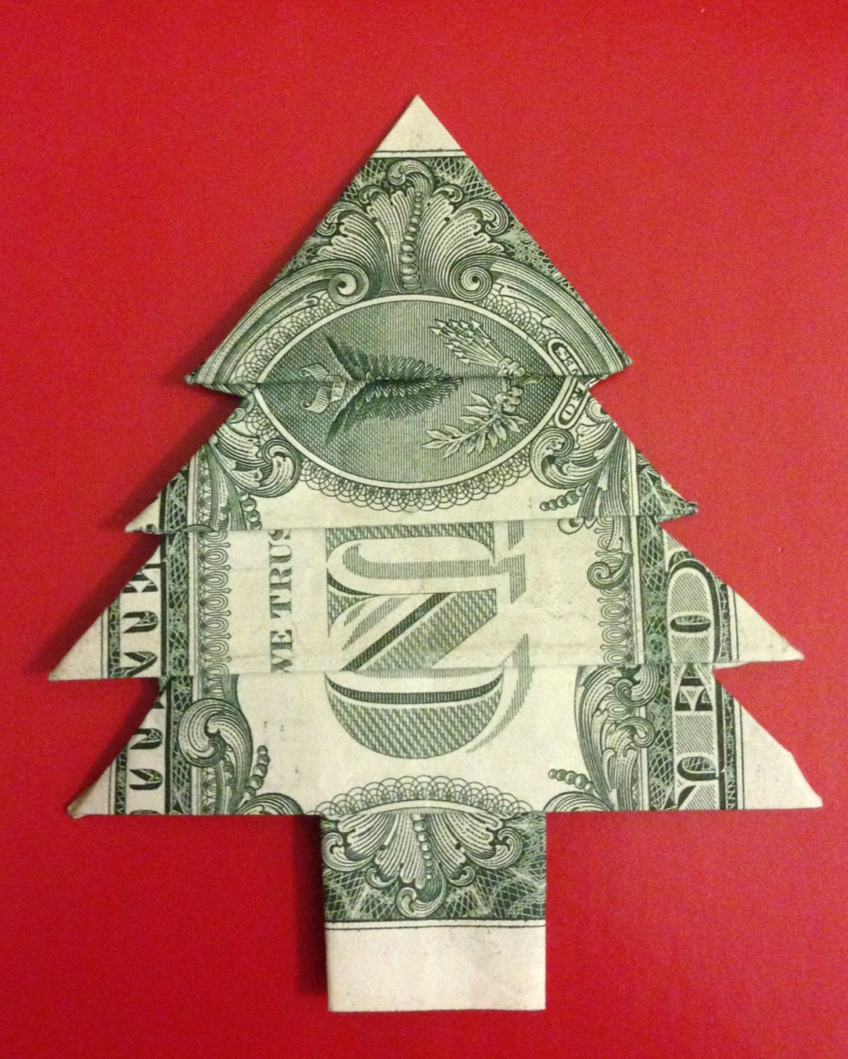 One dollar bill money origami Christmas Tree by OrigamiToImpress